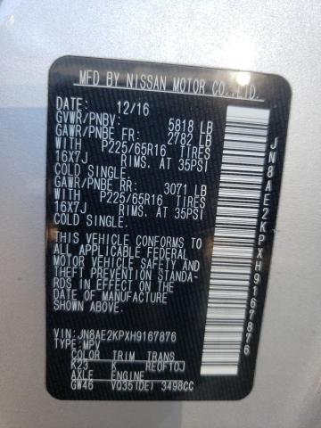 JN8AE2KPXH9167876 Nissan QUEST S