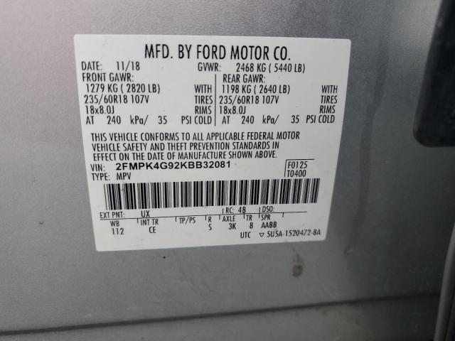 2FMPK4G92KBB32081 2019 FORD EDGE, photo no. 13