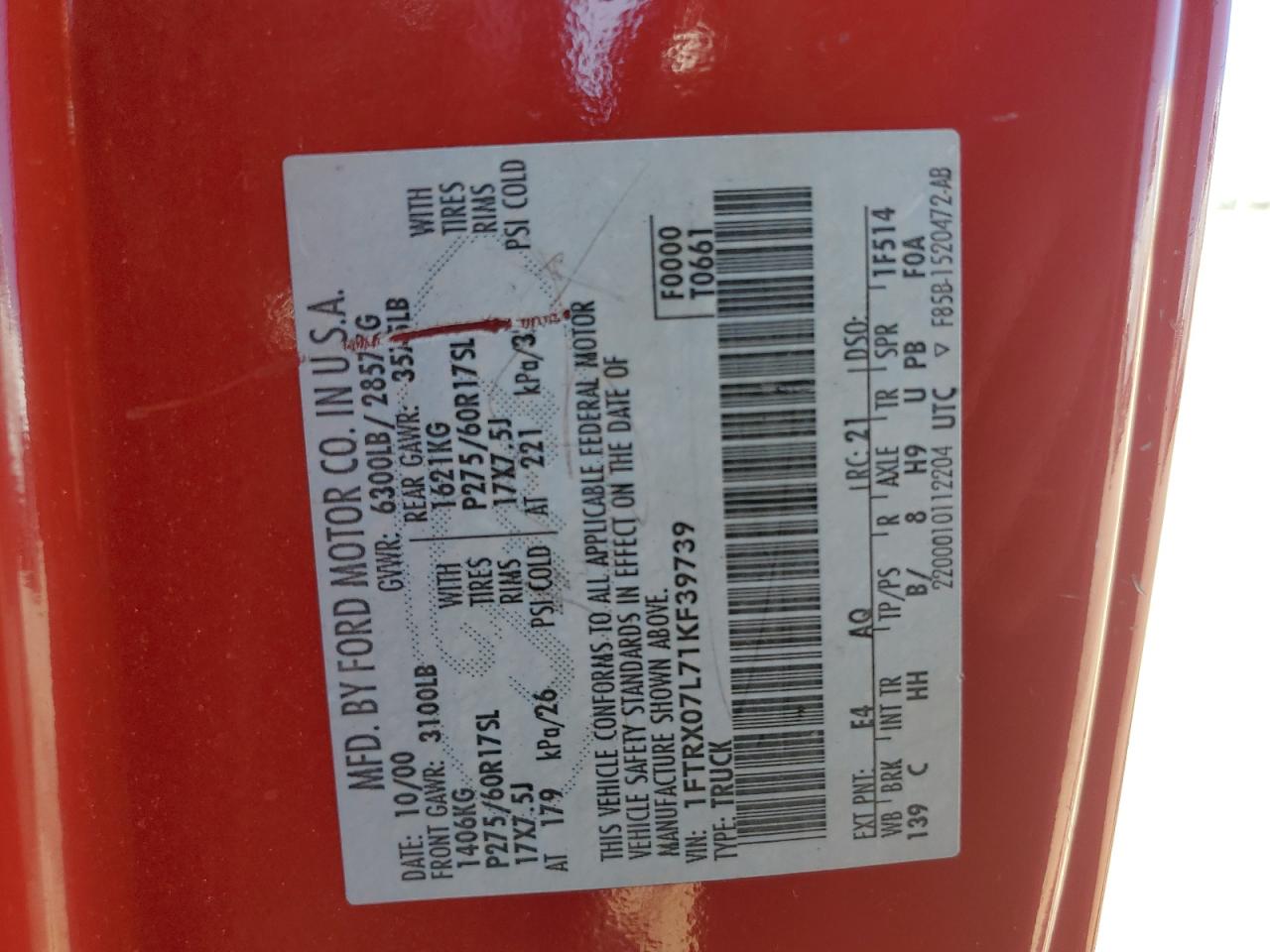 1FTRX07L71KF39739 2001 Ford F150