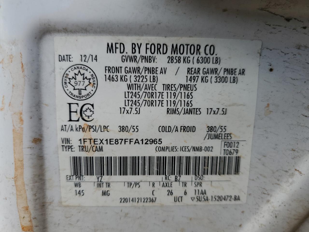 1FTEX1E87FFA12965 2015 Ford F150 Super Cab