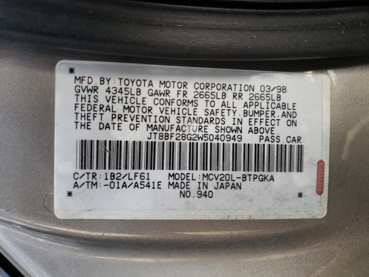 JT8BF28G2W5040949 1998 Lexus Es 300