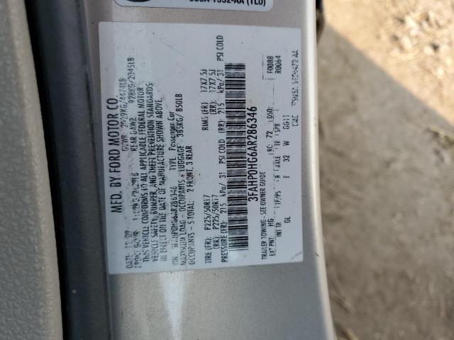 2010 Ford Fusion Se VIN: 3FAHP0HG6AR286346 Lot: 67431433