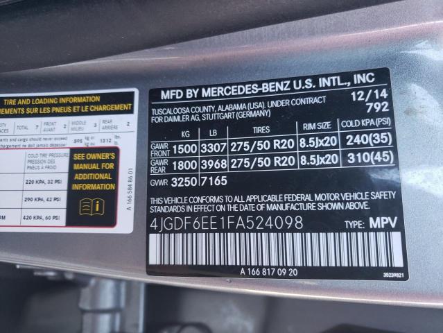 VIN 4JGDF6EE1FA524098 2015 Mercedes-Benz GL-Class, ... no.13