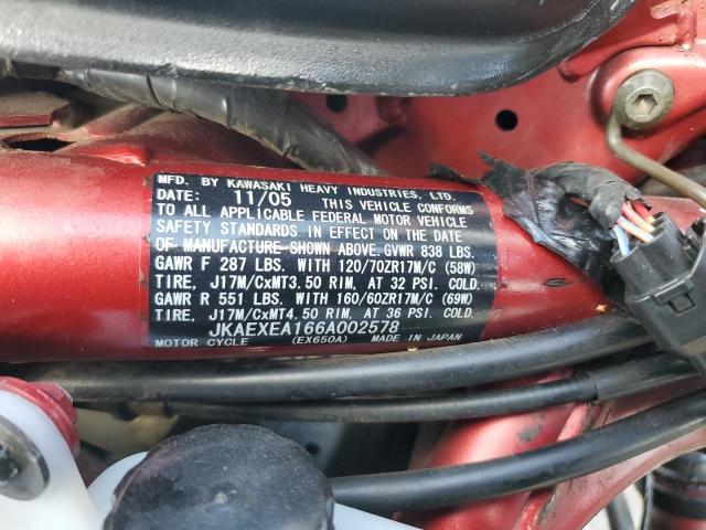 2006 KAWASAKI EX650 A6F - JKAEXEA166A002578