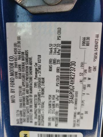 3FA6P0G74HR273730 Ford FUSION S