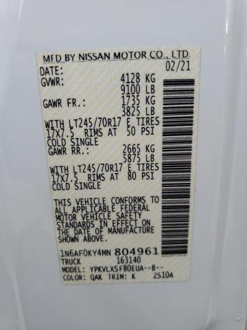 2021 NISSAN NV 2500 SV - 1N6AF0KY4MN804961
