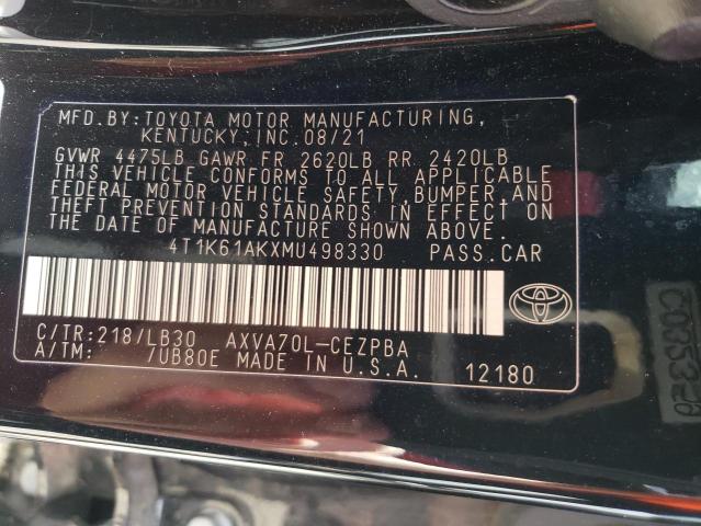 VIN 4T1K61AKXMU498330 2021 Toyota Camry, Xse no.12