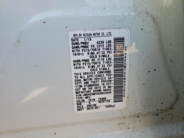 JN8AS5MT8EW602606 Nissan Rogue Select S
