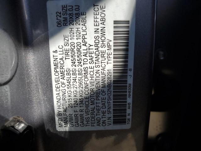 2022 HONDA PILOT SPOR - 5FNYF5H32NB028291
