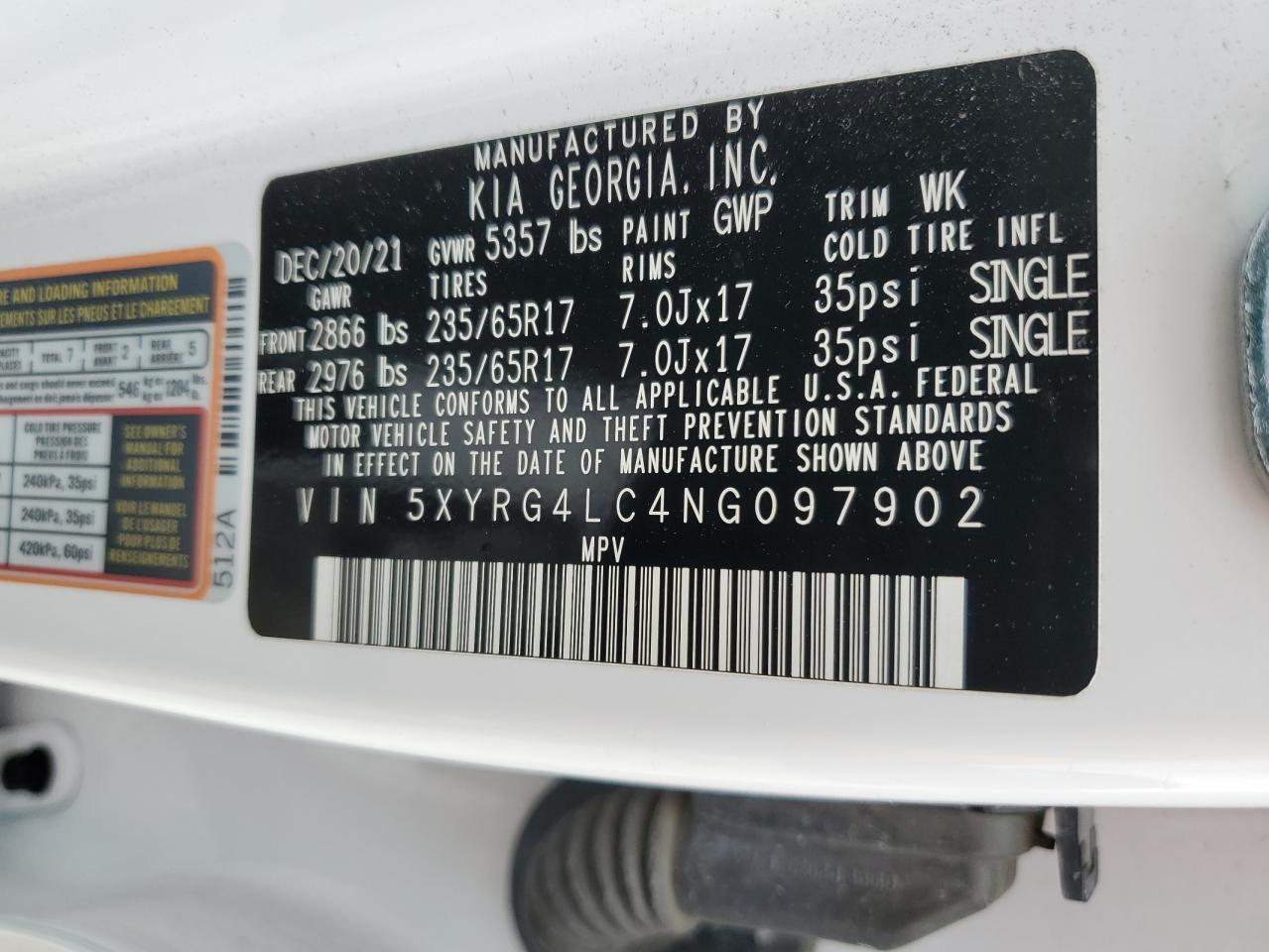 5XYRG4LC4NG097902 2022 Kia Sorento Lx