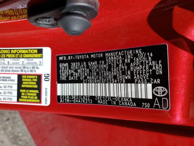 2015 TOYOTA COROALLA 2T1BURHE6FC294178