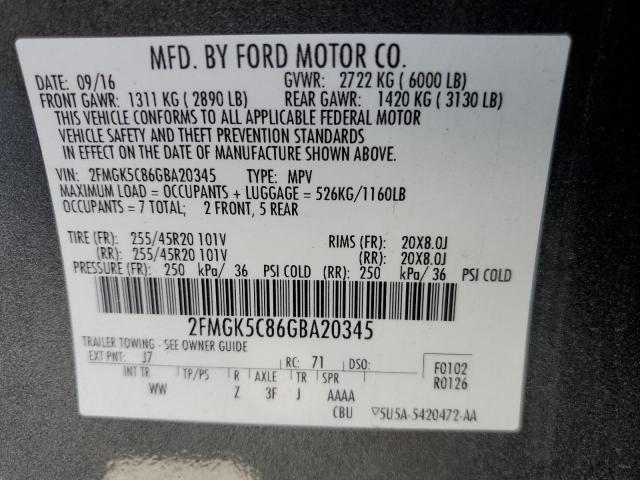 2FMGK5C86GBA20345 | 2016 FORD FLEX SEL