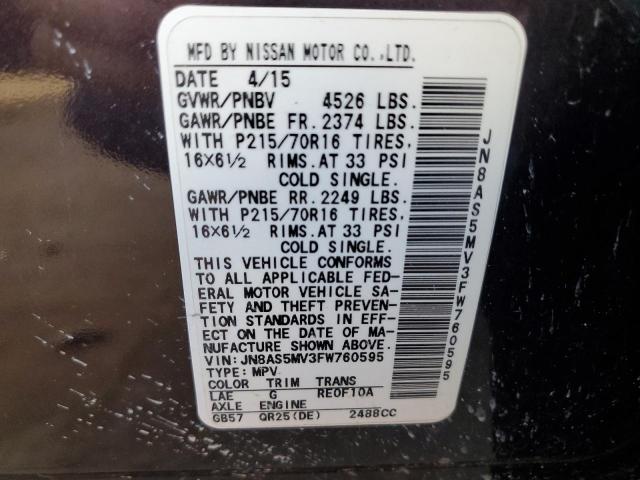 JN8AS5MV3FW760595 Nissan Rogue Select S