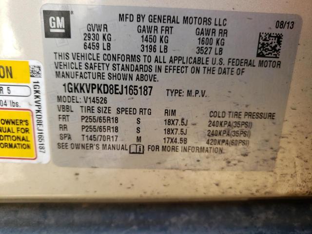 1GKKVPKD8EJ165187 GMC ACADIA SLE