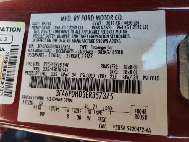 3FA6P0HD3ER357375 | 2014 FORD FUSION SE