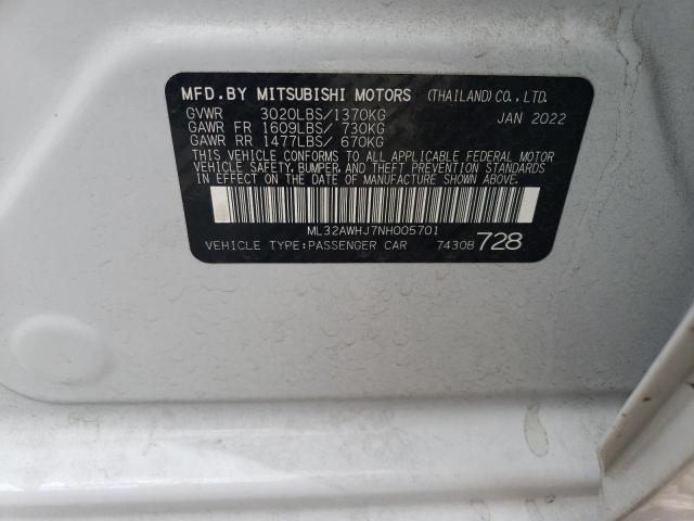 2022 Mitsubishi Mirage Se VIN: ML32AWHJ7NH005701 Lot: 68660963