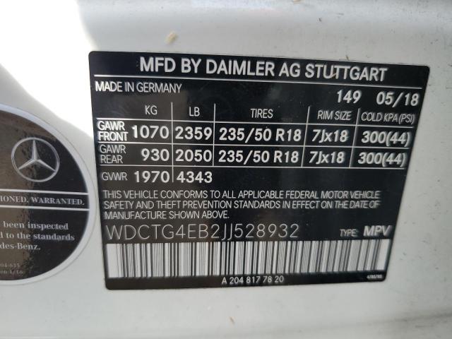 WDCTG4EB2JJ528932 Mercedes-Benz GLA 250