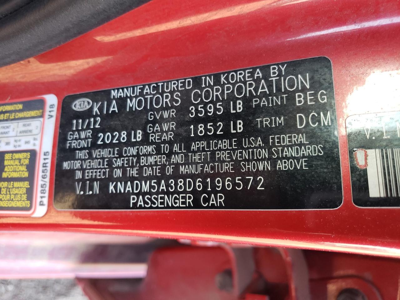 KNADM5A38D6196572 2013 Kia Rio Lx