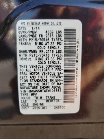 JN8AS5MT4EW101552 Nissan Rogue Select S