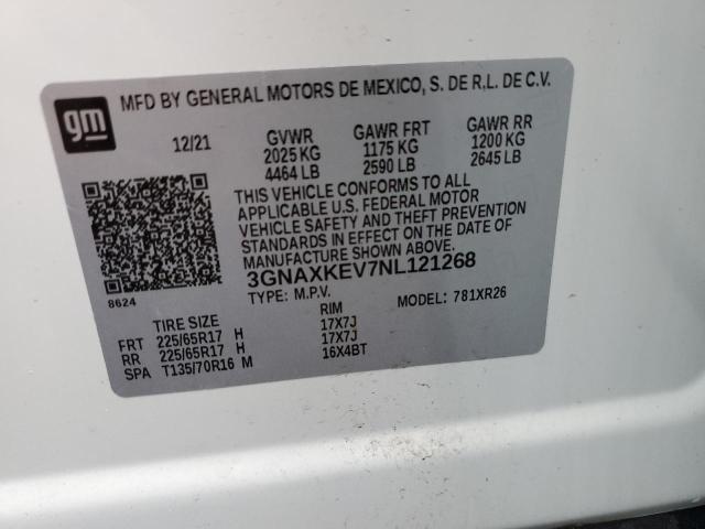 3GNAXKEV7NL121268 | 2022 CHEVROLET EQUINOX LT