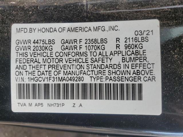 1HGCV1F31MA049280 Honda Accord Sport