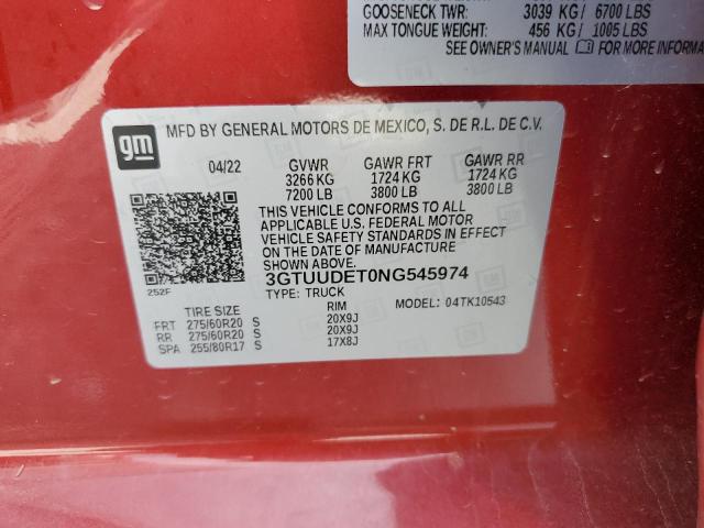 3GTUUDET0NG545974 GMC Sierra K1500 Slt