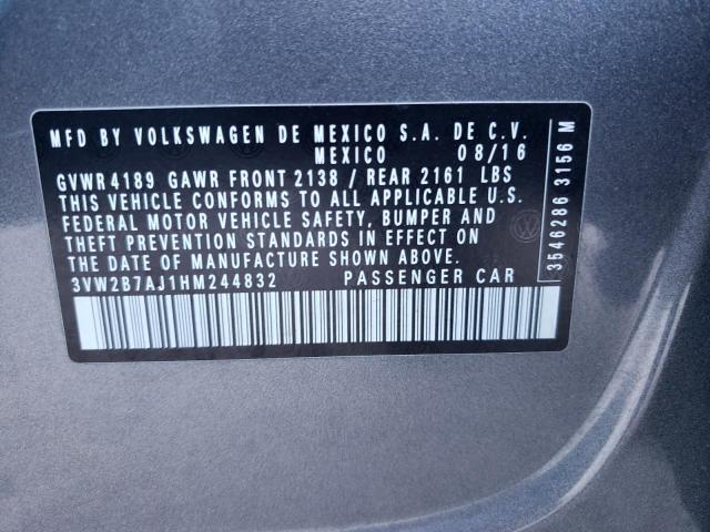2017 Volkswagen Jetta S VIN: 3VW2B7AJ1HM244832 Lot: 70247533