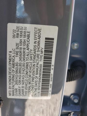 2022 HONDA PILOT TRAI 5FNYF6H82NB084569