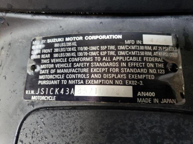 2005 SUZUKI AN400 K3 - JS1CK43A352101784
