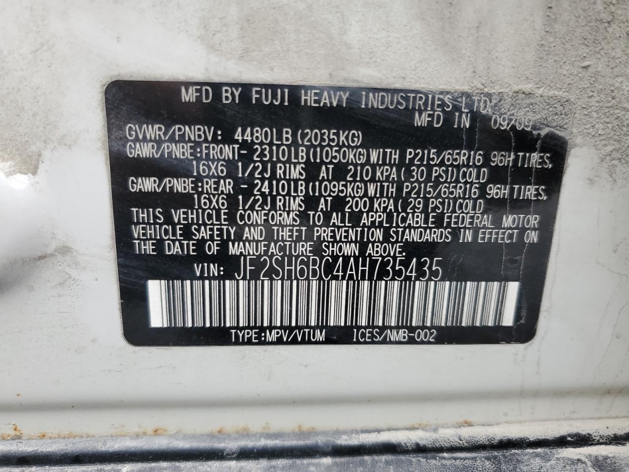 JF2SH6BC4AH735435 2010 Subaru Forester Xs