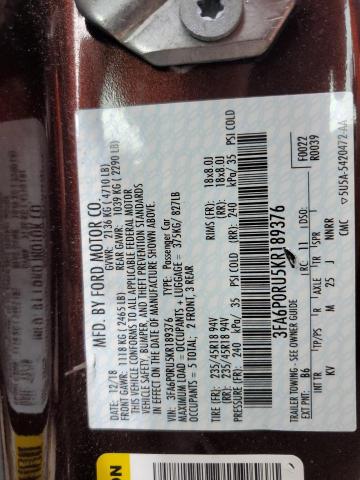 3FA6P0RU5KR189376 Ford Fusion Titanium