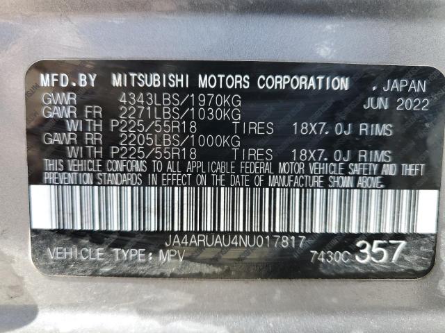 JA4ARUAU4NU017817 | 2022 MITSUBISHI OUTLANDER