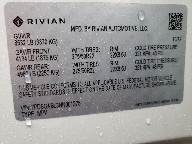 7PDSGABL3NN001275 | 2022 Rivian r1s launch edition