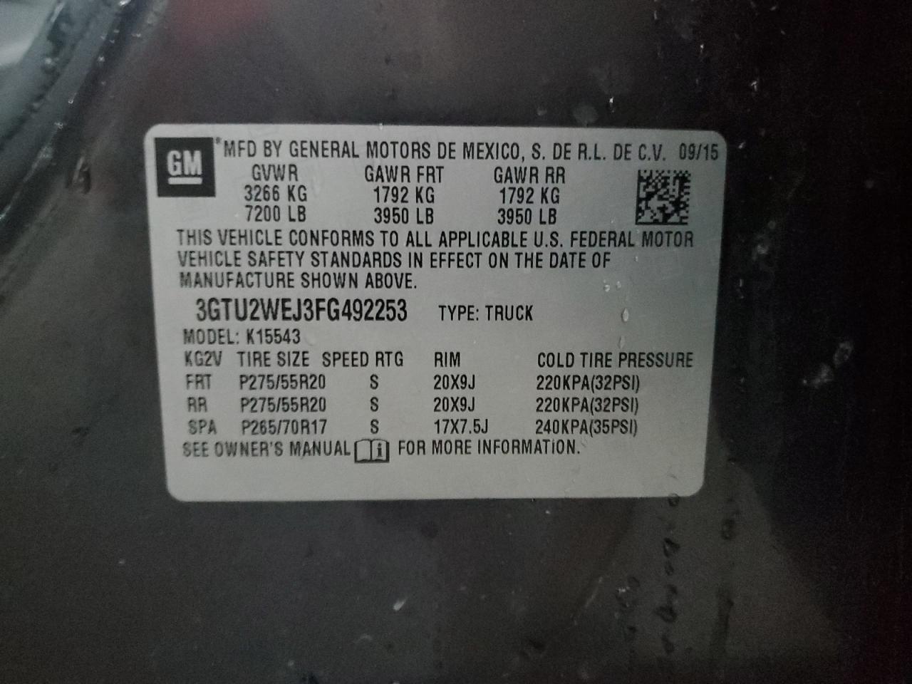 3GTU2WEJ3FG492253 2015 GMC Sierra K1500 Denali