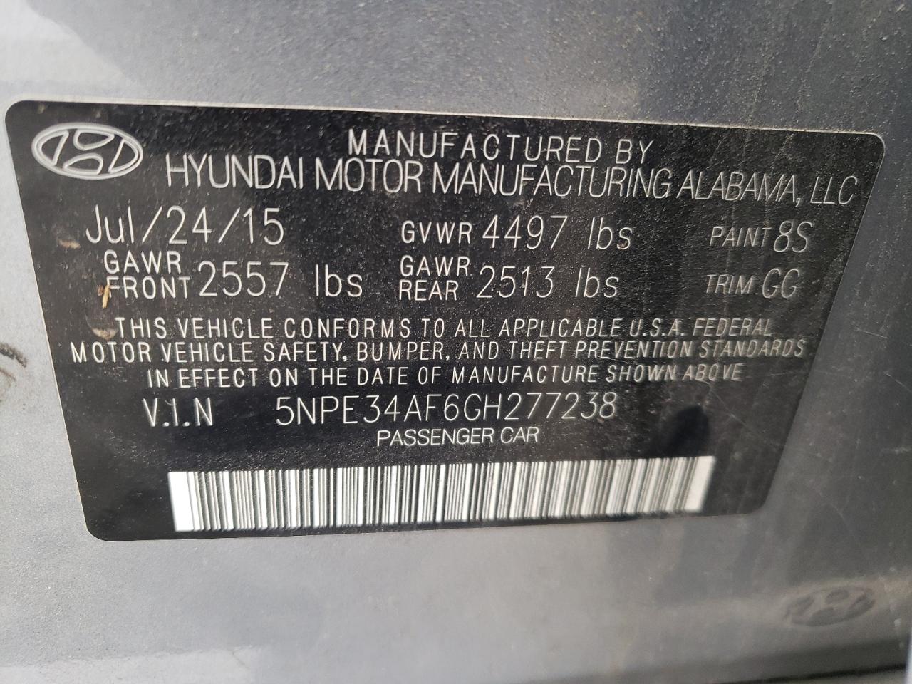 5NPE34AF6GH277238 2016 Hyundai Sonata Sport