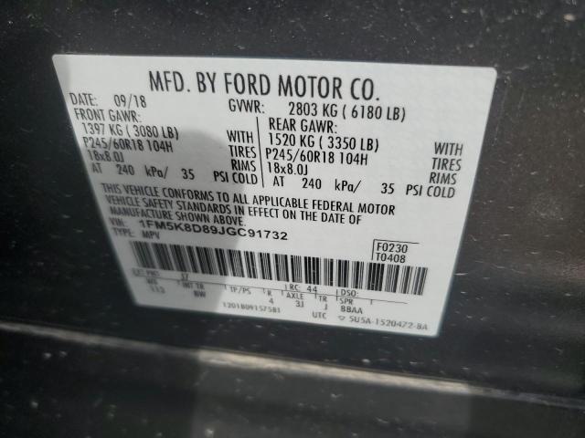 1FM5K8D89JGC91732 Ford EXPLORER XLT