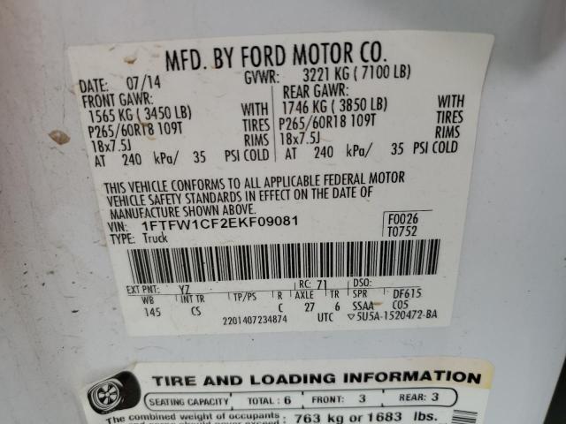 1FTFW1CF2EKF09081 Ford F150 Supercrew