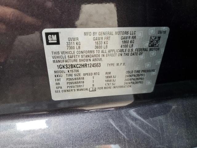 1GKS2BKC2HR124563 GMC YUKON SLT