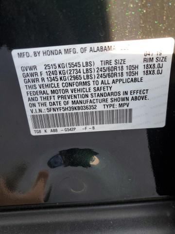 5FNYF5H39KB036352 Honda Pilot Ex