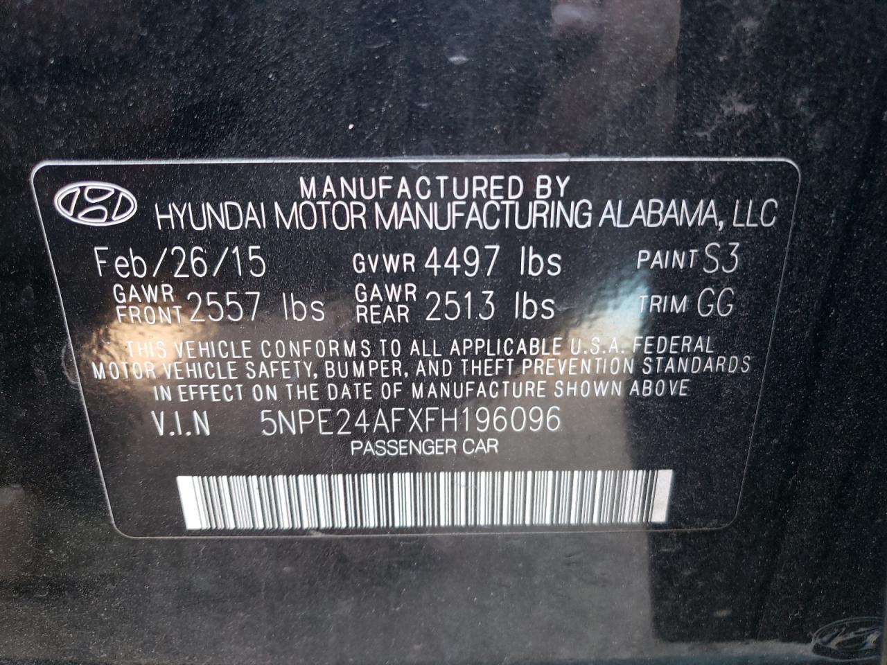 5NPE24AFXFH196096 2015 Hyundai Sonata Se