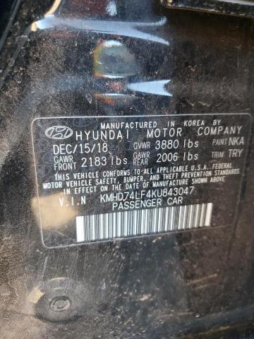 KMHD74LF4KU843047 Hyundai ELANTRA SE