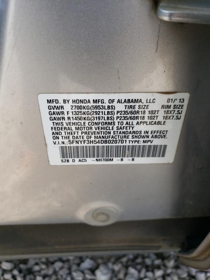 5FNYF3H54DB020701 2013 Honda Pilot Exl 5FNYF3H54DB020701 2013 Honda Pilot Exl