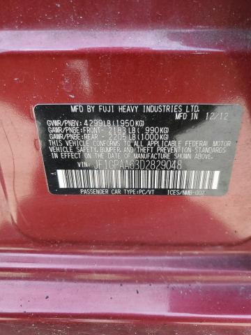 VIN: JF1GPAA63D2829048 Auction: COPART Lot: 67444123 Location: FL - ORLANDO NORTH JF1GPAA63D2829048 SUBARU IMPREZA 2013 BURGUNDY Photo 12