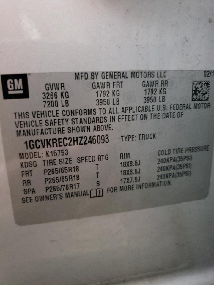 1GCVKREC2HZ246093 2017 Chevrolet Silverado K1500 Lt 1GCVKREC2HZ246093 2017 Chevrolet Silverado K1500 Lt