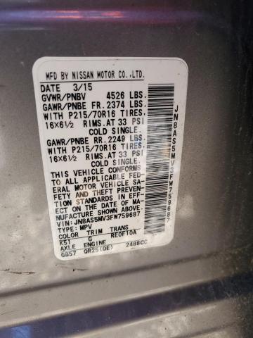 JN8AS5MV3FW759687 Nissan Rogue Select S