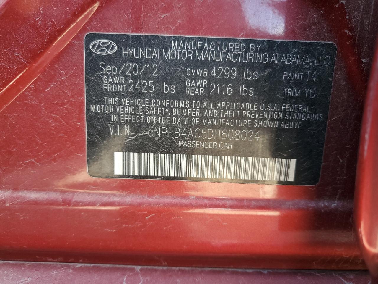 5NPEB4AC5DH608024 2013 Hyundai Sonata Gls