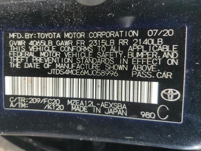 2021 Toyota Corolla Se VIN: JTDS4MCE6MJ058996 Lot: 55105174