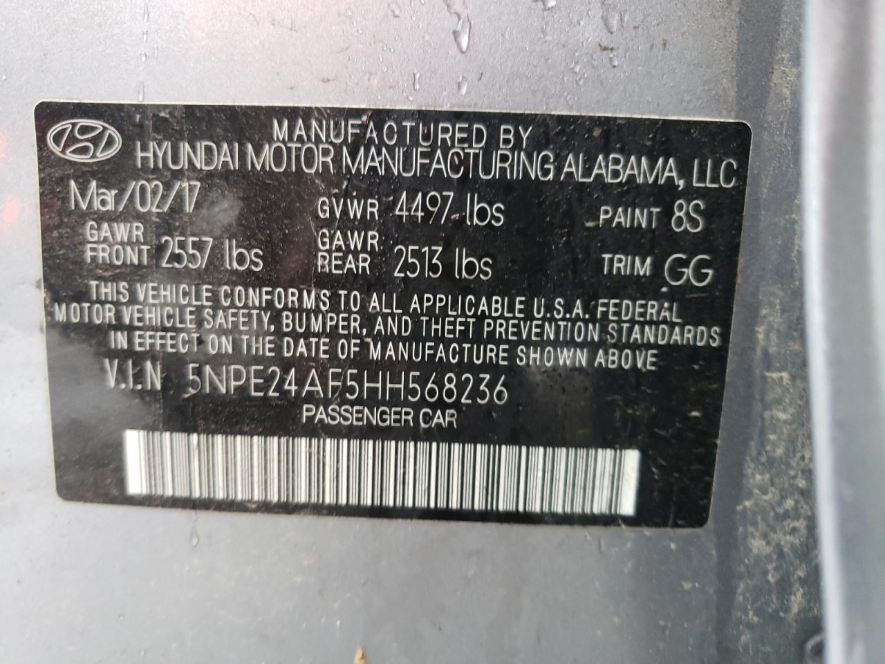 5NPE24AF5HH568236 2017 Hyundai Sonata Se