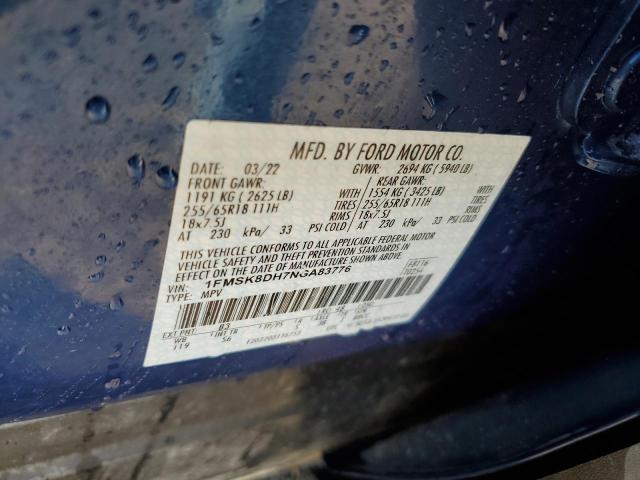 1FMSK8DH7NGA83776 Ford EXPLORER XLT