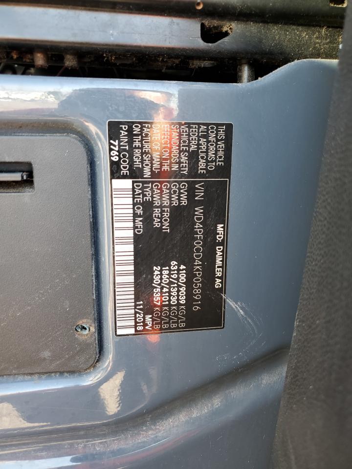 VIN: WD4PF0CD4KP058916 2019 MERCEDES-BENZ SPRINTER